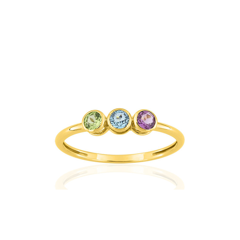 Bague or jaune 18 carats, améthyste, topaze et péridot