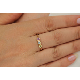 Bague or jaune 750, améthyste, topaze et péridot