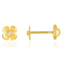 Boucles d'oreilles or jaune 18 carats et zirconiums "fleurs"