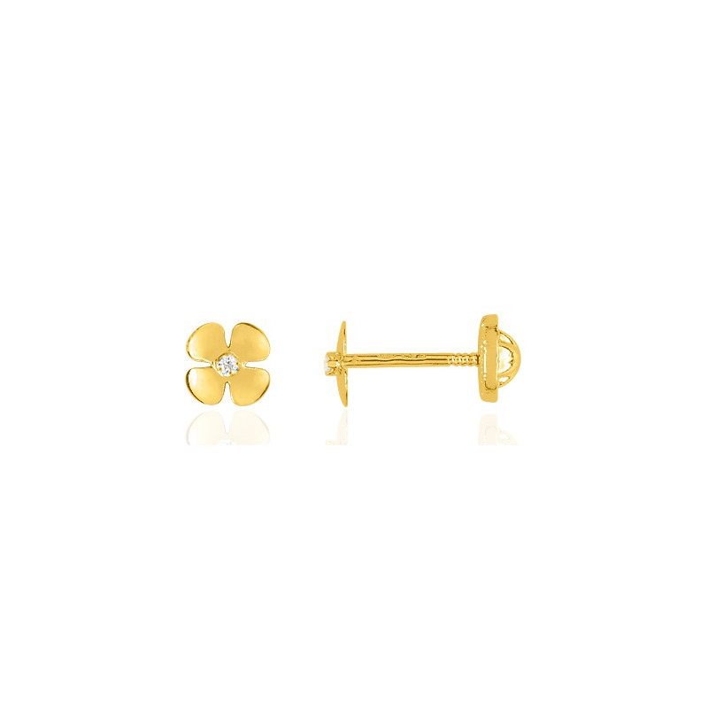 Boucles d'oreilles or jaune 18 carats et zirconiums "fleurs"