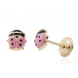 Boucles d'oreilles or 18 carats "coccinelles" laqué