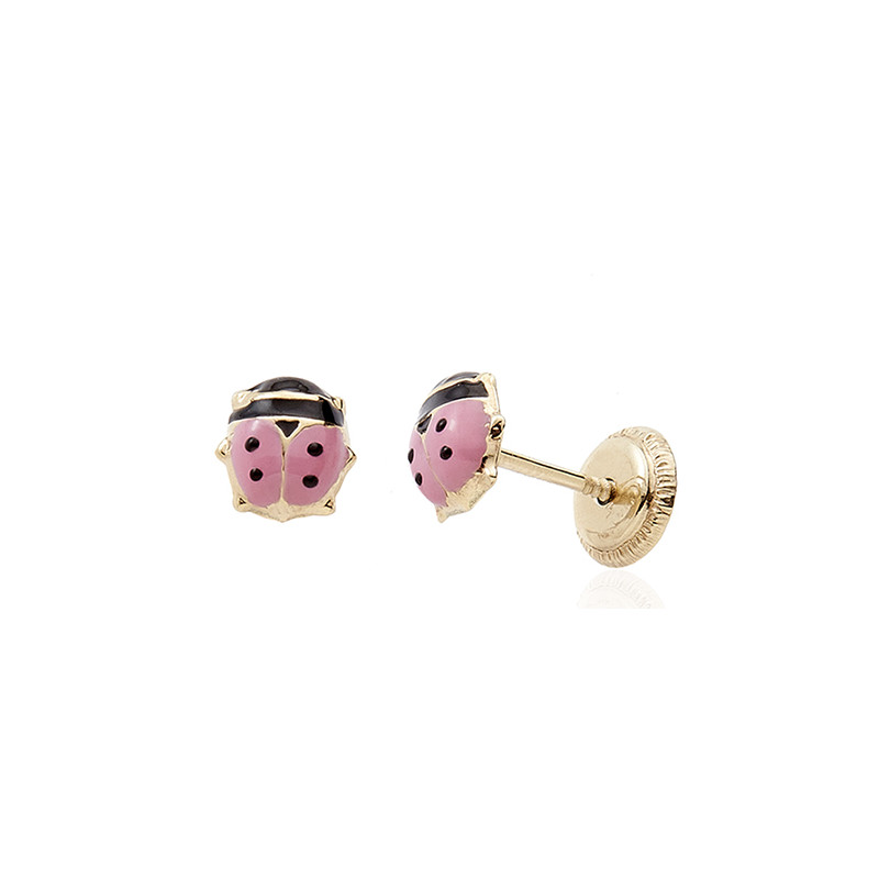 Boucles d'oreilles or 18 carats "coccinelles" laqué
