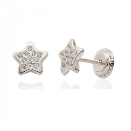 Boucles d'oreilles or  blanc 18 carats et zirconiums "étoiles"