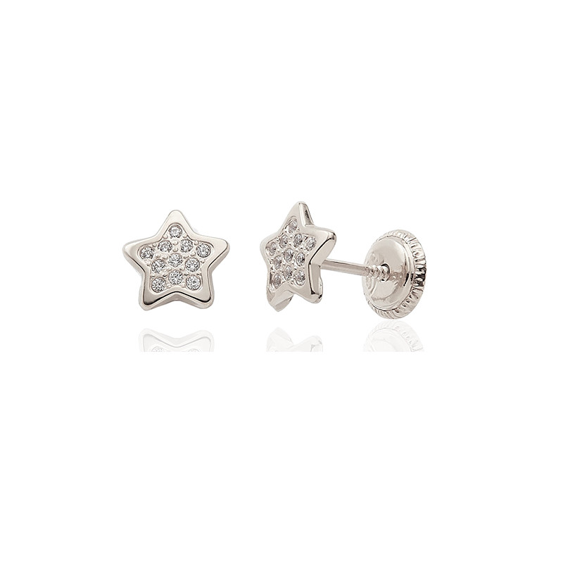 Boucles d'oreilles or  blanc 18 carats et zirconiums "étoiles"