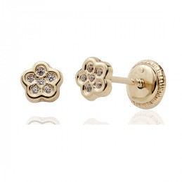 Boucles d'oreilles or  18 carats et zirconiums "fleurs"