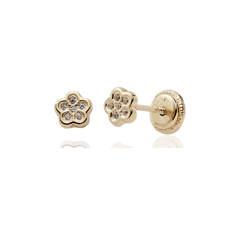 Boucles d'oreilles or  18 carats et zirconiums "fleurs"