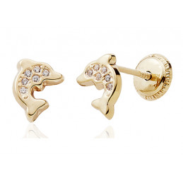 Boucles d'oreilles or  18 carats et zirconiums "dauphins" pour enfants