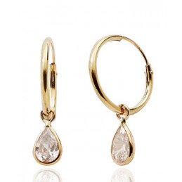 Créoles or jaune 18 carats "zirconium en goutte"