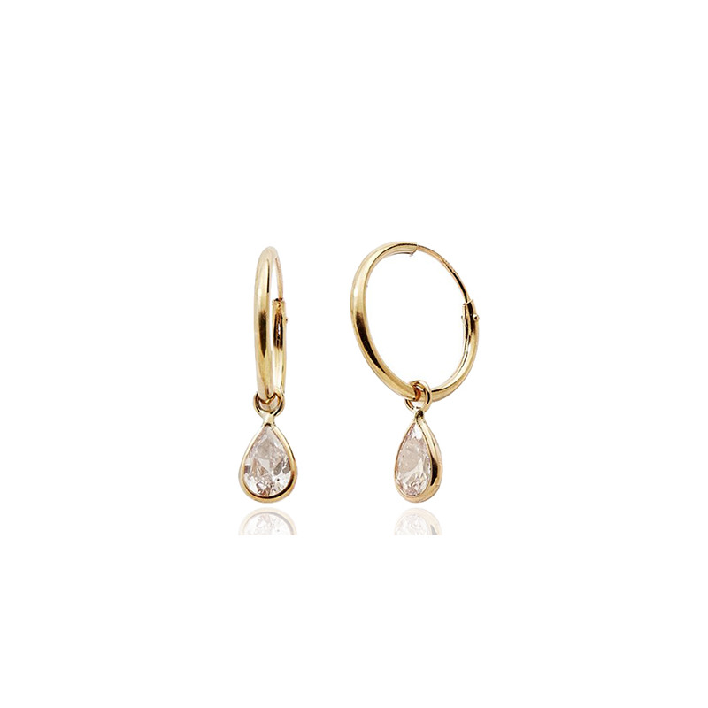 Créoles or jaune 18 carats "zirconium en goutte"