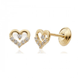 Boucles d'oreilles or  18 carats et zirconiums "cœurs"