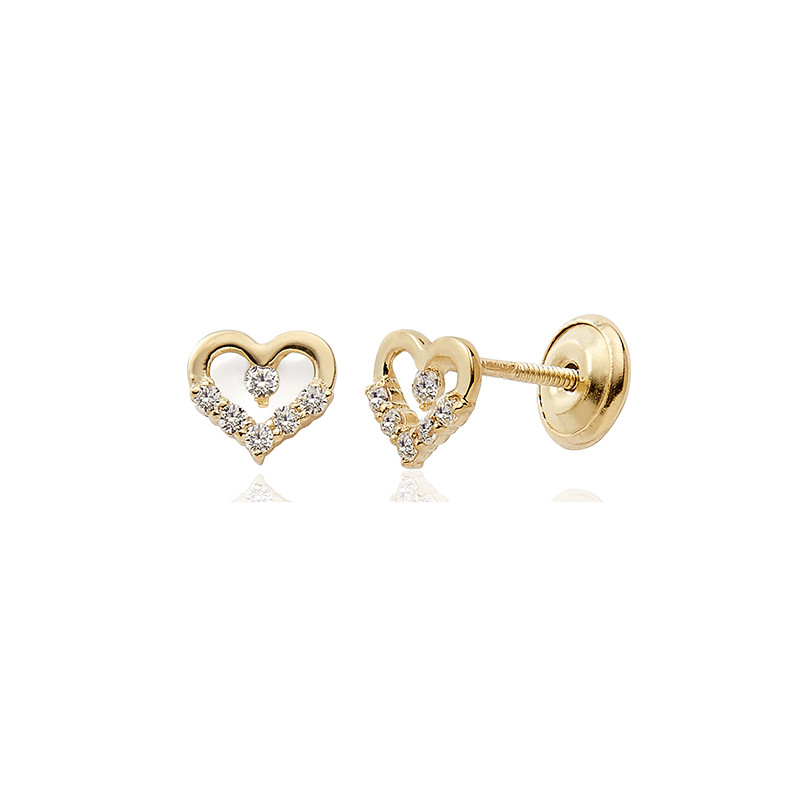 Boucles d'oreilles or  18 carats et zirconiums "cœurs"