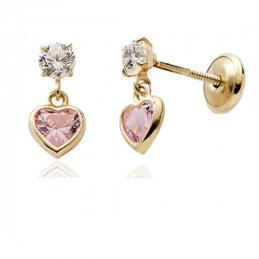Boucles d'oreilles or  18 carats et zirconiums "cœurs"