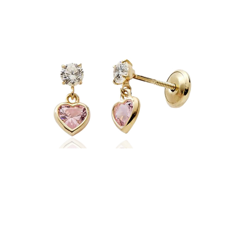 Boucles d'oreilles or  18 carats et zirconiums "cœurs"