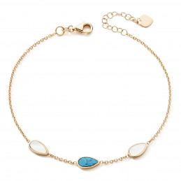 Bracelet or 18 carats, nacre et turquoise ajustable