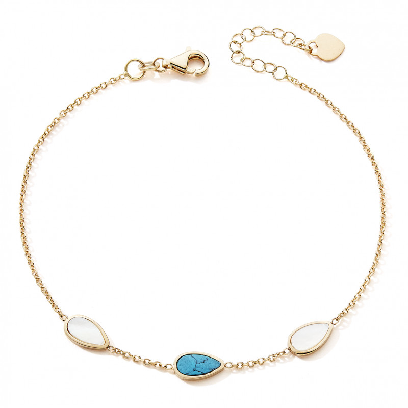 Bracelet or 18 carats, nacre et turquoise ajustable