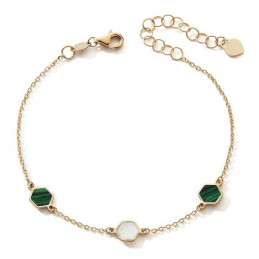 Bracelet or 18 carats, nacre et malachite ajustable