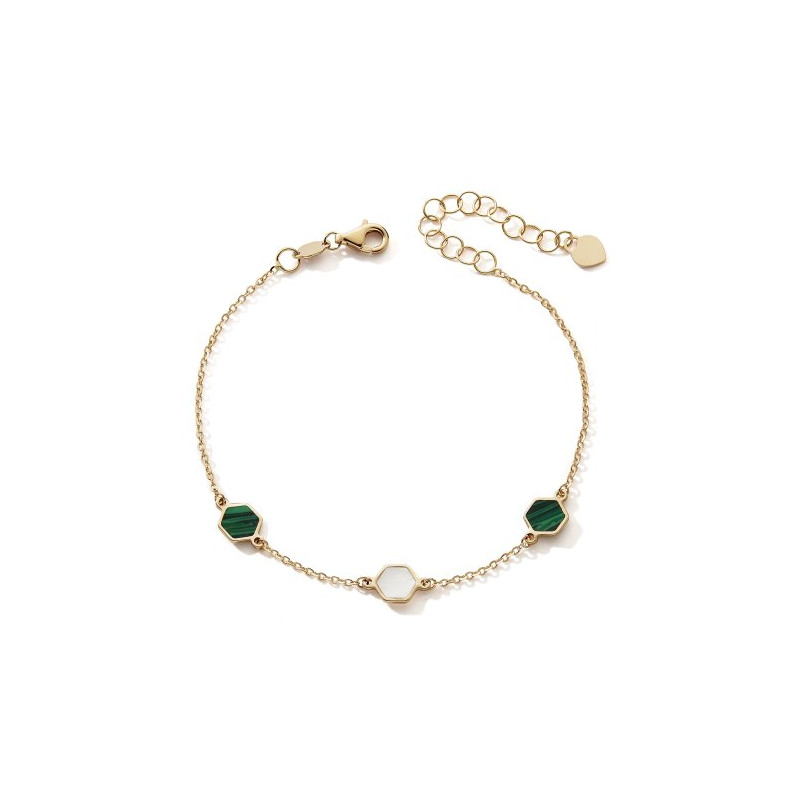 Bracelet or 18 carats, nacre et malachite ajustable