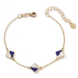 Bracelet or 18 carats, nacre et lapis lazuli ajustable