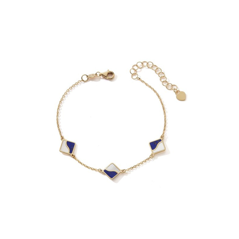 Bracelet or 18 carats, nacre et lapis lazuli ajustable