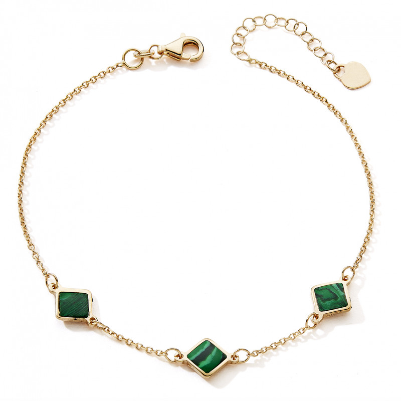Bracelet or 18 carats et malachite ajustable