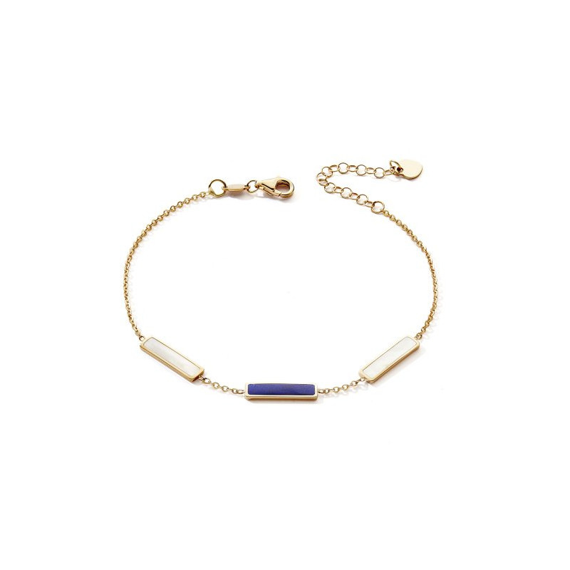 Bracelet or 18 carats, nacre et lapis lazuli ajustable