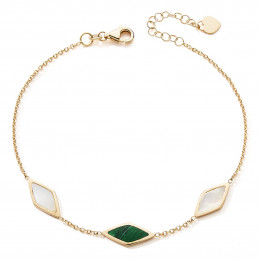 Bracelet or 18 carats, nacre et malachite ajustable
