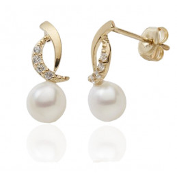 Boucles d'oreilles perles de culture 5 mm, zirconiums et or 18 carats