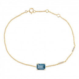 Bracelet or jaune 18 carats, topaze blue London et diamant