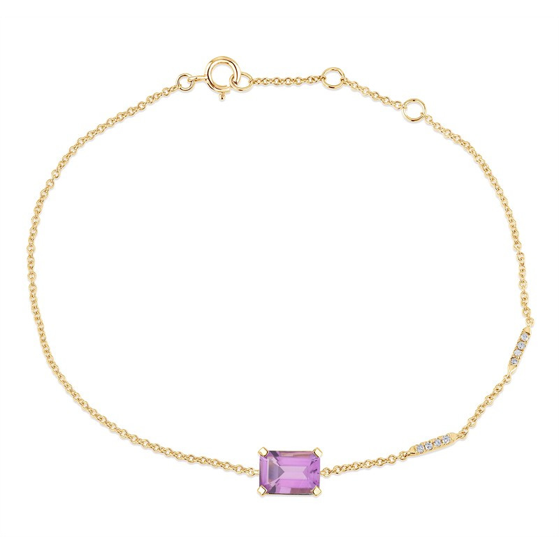 Bracelet or 18 carats, améthyste et diamant 0,030 carat