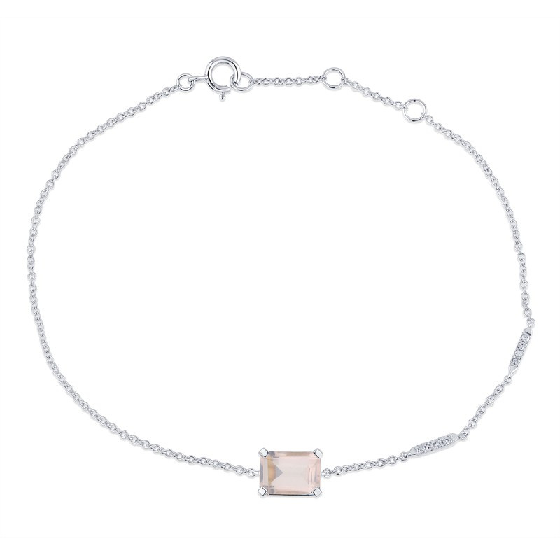 Bracelet or blanc 18 carats, quartz rose et diamant