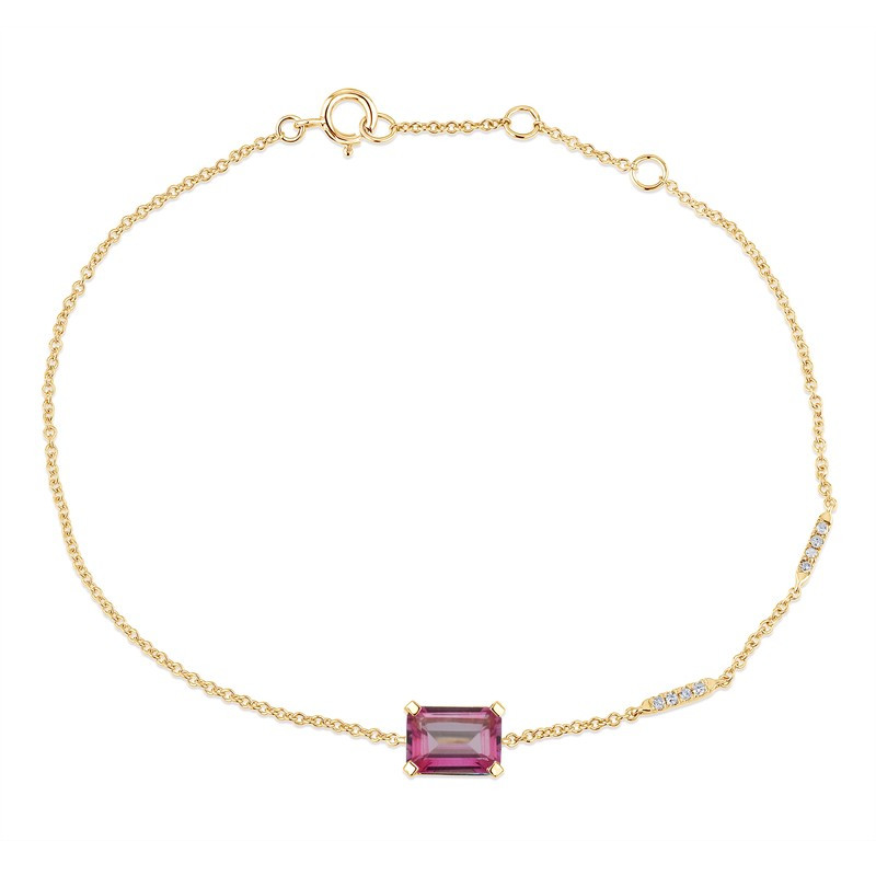 Bracelet or jaune 18 carats, topaze rose et diamant