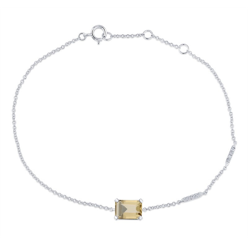 Bracelet or gris 18 carats, quartz champagne et diamant