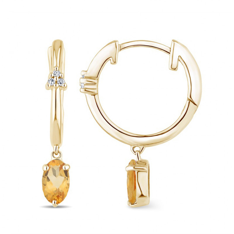 Créoles or jaune 18 carats, citrines et diamant 0,020 carat