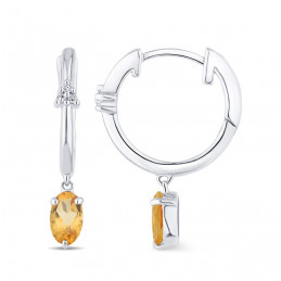 Créoles or gris 18 carats, citrines et diamant 0,020 carat