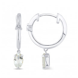Créoles or blanc 18 carats, améthyste verte et diamant 0,020 carat
