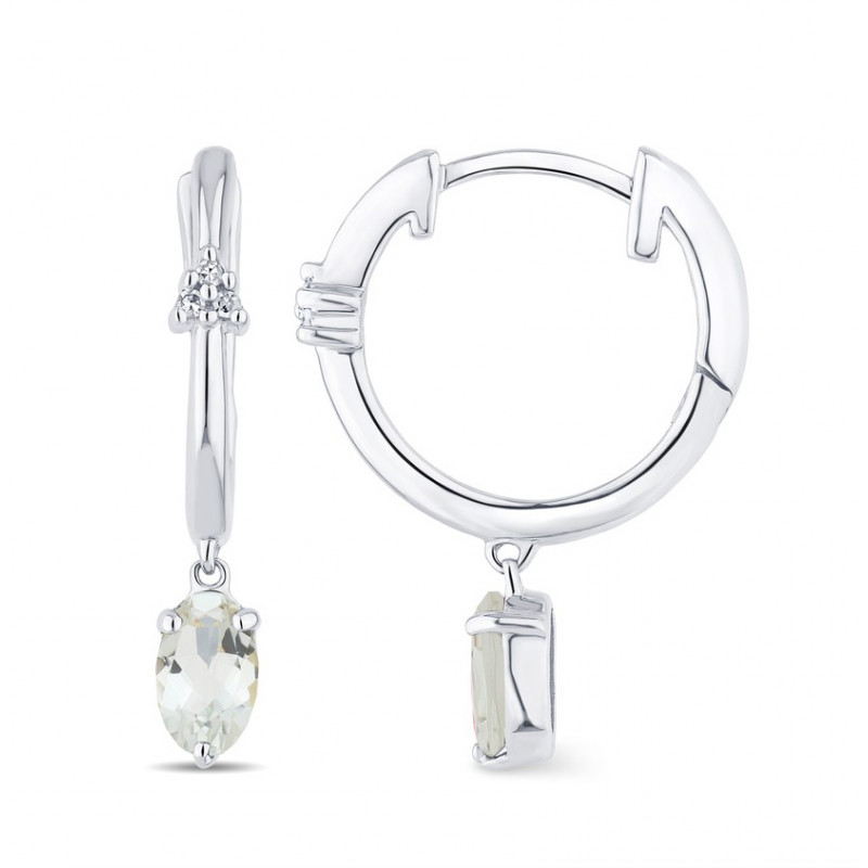 Créoles or blanc 18 carats, améthyste verte et diamant 0,020 carat