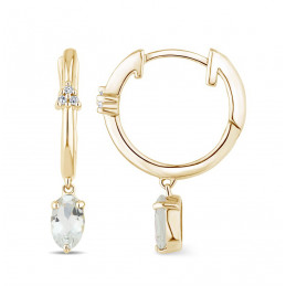 Créoles or jaune 18 carats, améthyste verte et diamant 0,020 carat