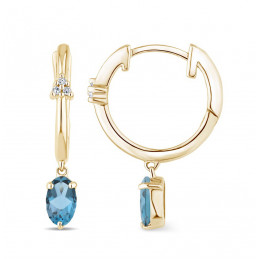 Créoles or 18 carats, topaze blue London et diamant 0,020 carat