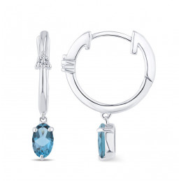 Créoles or gris 18 carats, topaze blue London et diamant 0,020 carat