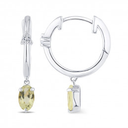 Créoles or gris 18 carats, quartz "lemon" et diamant 0,020 carat