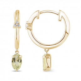 Créoles or jaune 18 carats, quartz "lemon" et diamant 0,020 carat