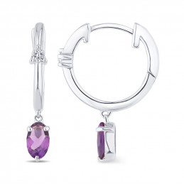 Créoles or grise 18 carats, améthyste et diamant 0,020 carat