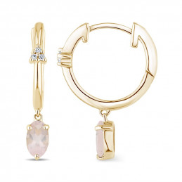 Créoles or jaune 18 carats, quartz "rose" et diamant 0,020 carat