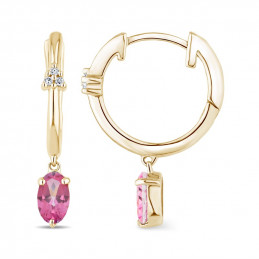 Créoles or jaune 18 carats, topaze rose et diamant 0,020 carat