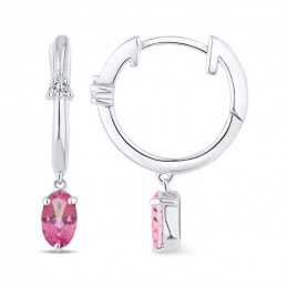 Créoles or gris 18 carats, topaze rose et diamant 0,020 carat