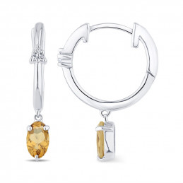 Créoles or 18 carats, quartz "champagne" et diamant 0,020 carat
