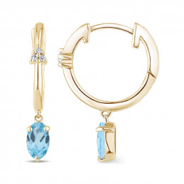 Créoles or jaune 18 carats, topaze Swiss blue et diamant 0,020 carat