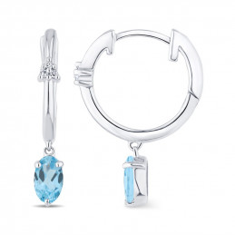 Créoles or gris 18 carats, topaze Swiss blue et diamant 0,020 carat