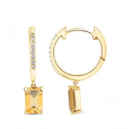 Créoles or 18 carats, citrines et diamant 0,060 carat