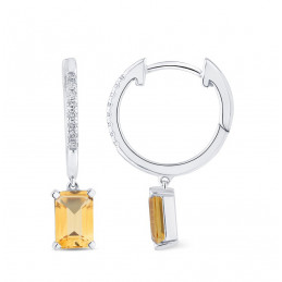 Créoles or 18 carats, citrines et diamant 0,060 carat